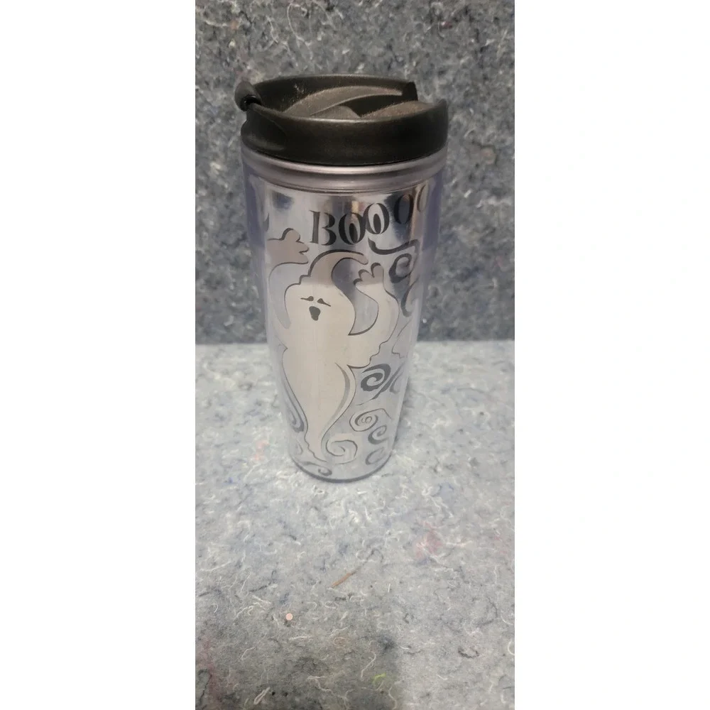 Starbucks Vintage 2005 Halloween Ghosts Booooo Tumbler‎ Sliver/White/Black 16oz